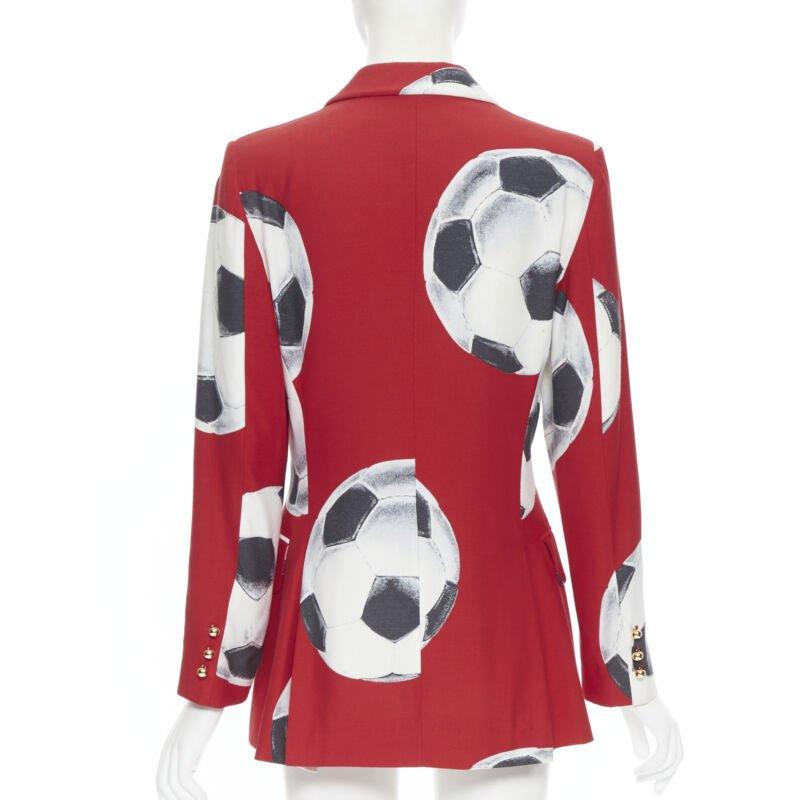MOSCHINO Cheap Chic red football soccer print gold button blazer jacket IT40 In Good Condition For Sale In Hong Kong, NT