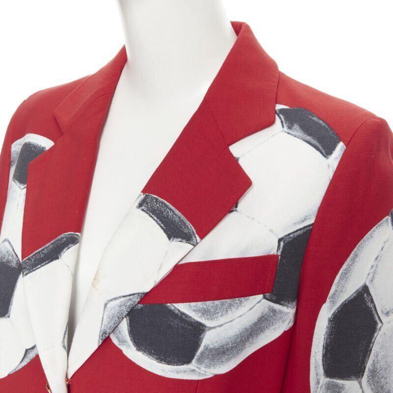 MOSCHINO Cheap Chic red football soccer print gold button blazer jacket IT40 1