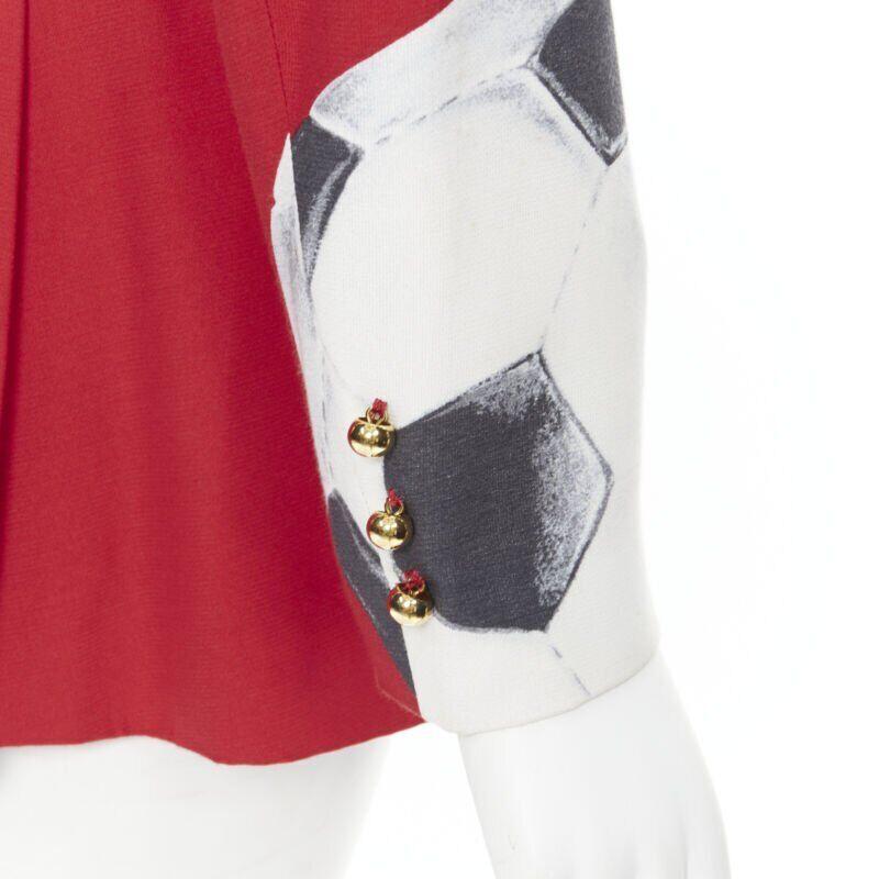 MOSCHINO Cheap Chic red football soccer print gold button blazer jacket IT40 2