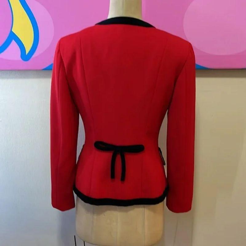 Moschino Cheap Chic Red Wool Black Velvet Trim Jacket In Good Condition For Sale In Los Angeles, CA