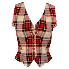 MOSCHINO Cheap & Chic Size 6 Red & Cream Plaid Acetate Blend Vest