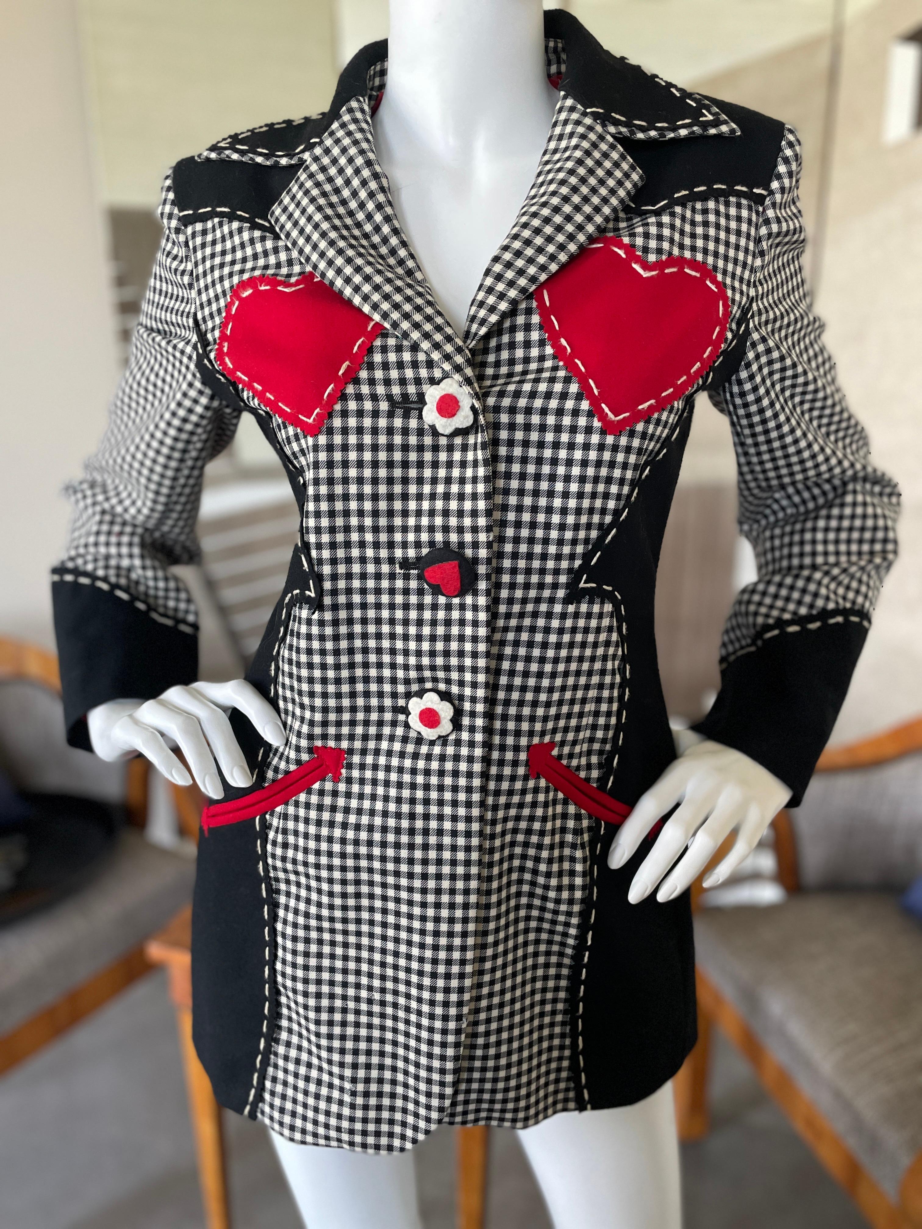 Moschino Cheap & Chic Vintage 80's Western Style Gingham Jacket with Heart's 
This is so fun and witty.
Italian sz 42   , US 8
Bust 36