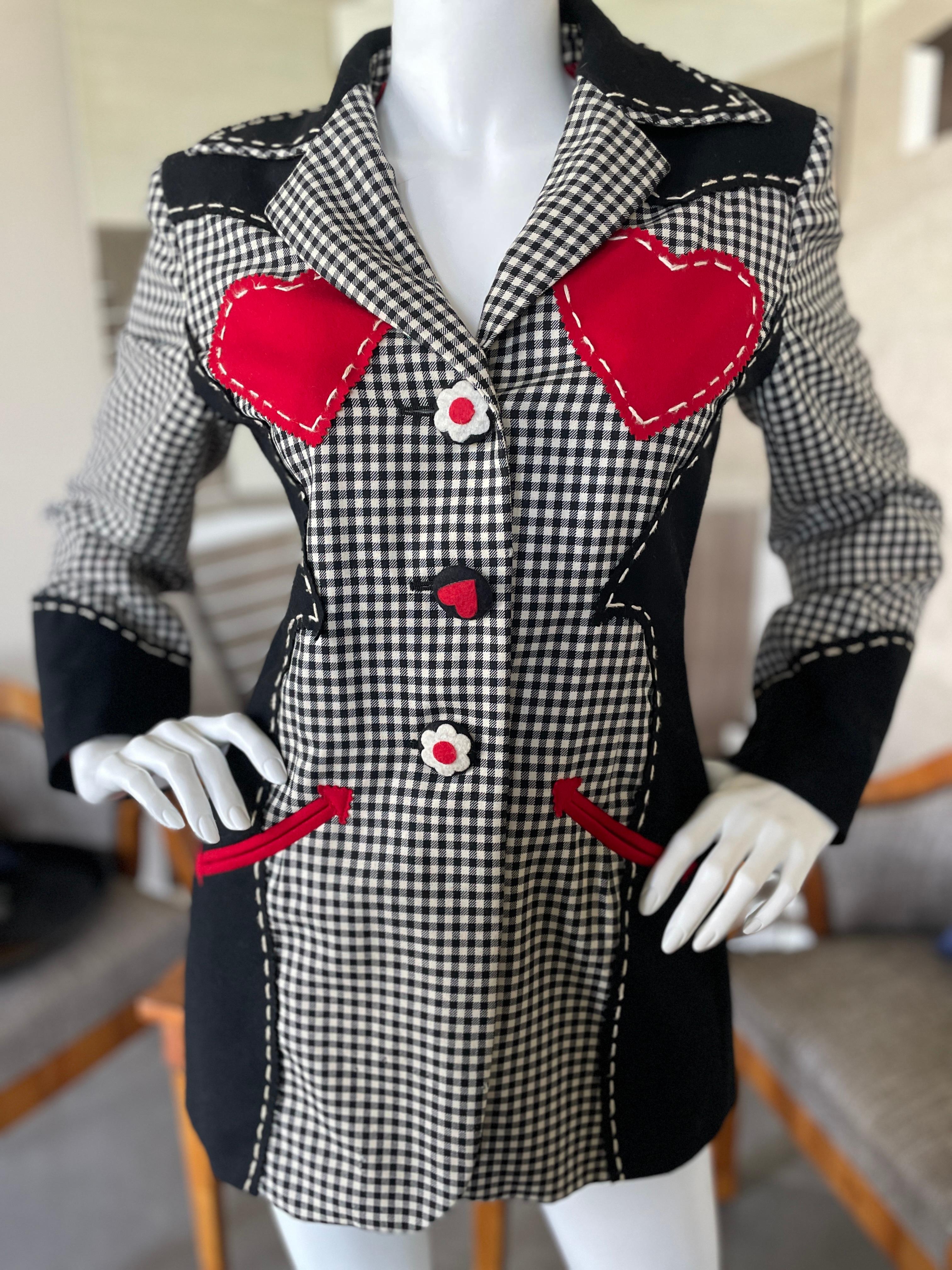 Black Moschino Cheap & Chic Vintage 80's Western Style Gingham Jacket with Heart's 