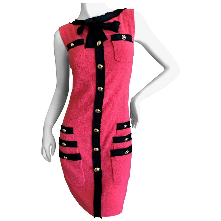 Moschino Cheap and Chic Vintage Coral Boucle Sleeveless Shift Dress w