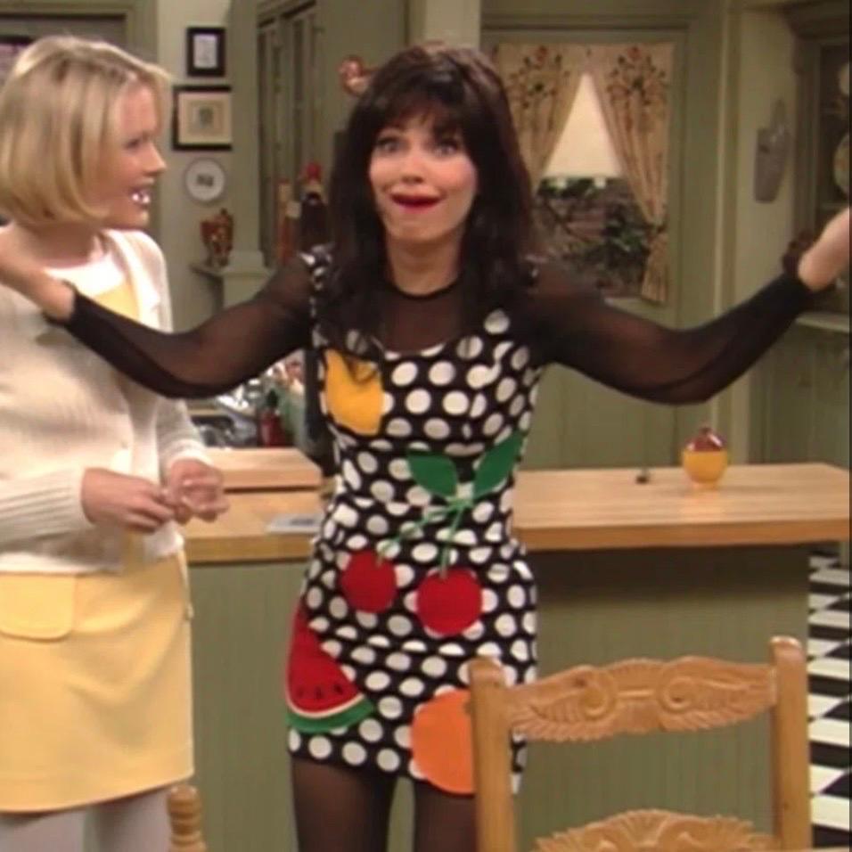Moschino Cheap & Chic Vintage Fruit Polka Dot Dress as seen on The Nanny  In Good Condition In Concord, NC