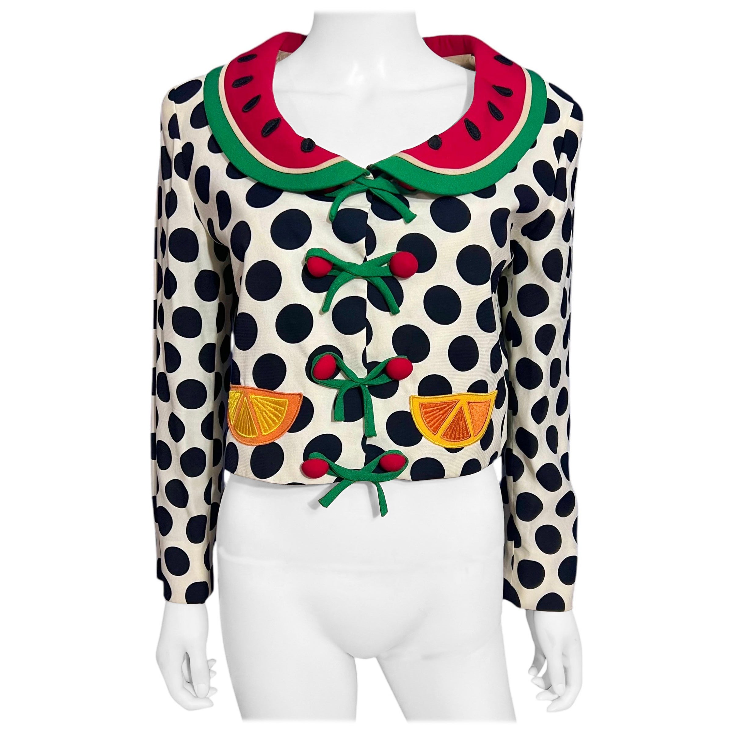 Moschino Cheap and Chic, la giacca vintage a pois con frutta vista su The Nanny in vendita