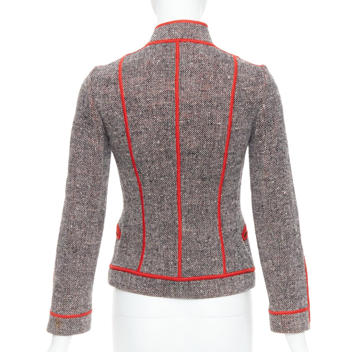 MOSCHINO CHEAP CHIC Vintage grey wool tweed red piping  moto jacket IT38 XS For Sale 1