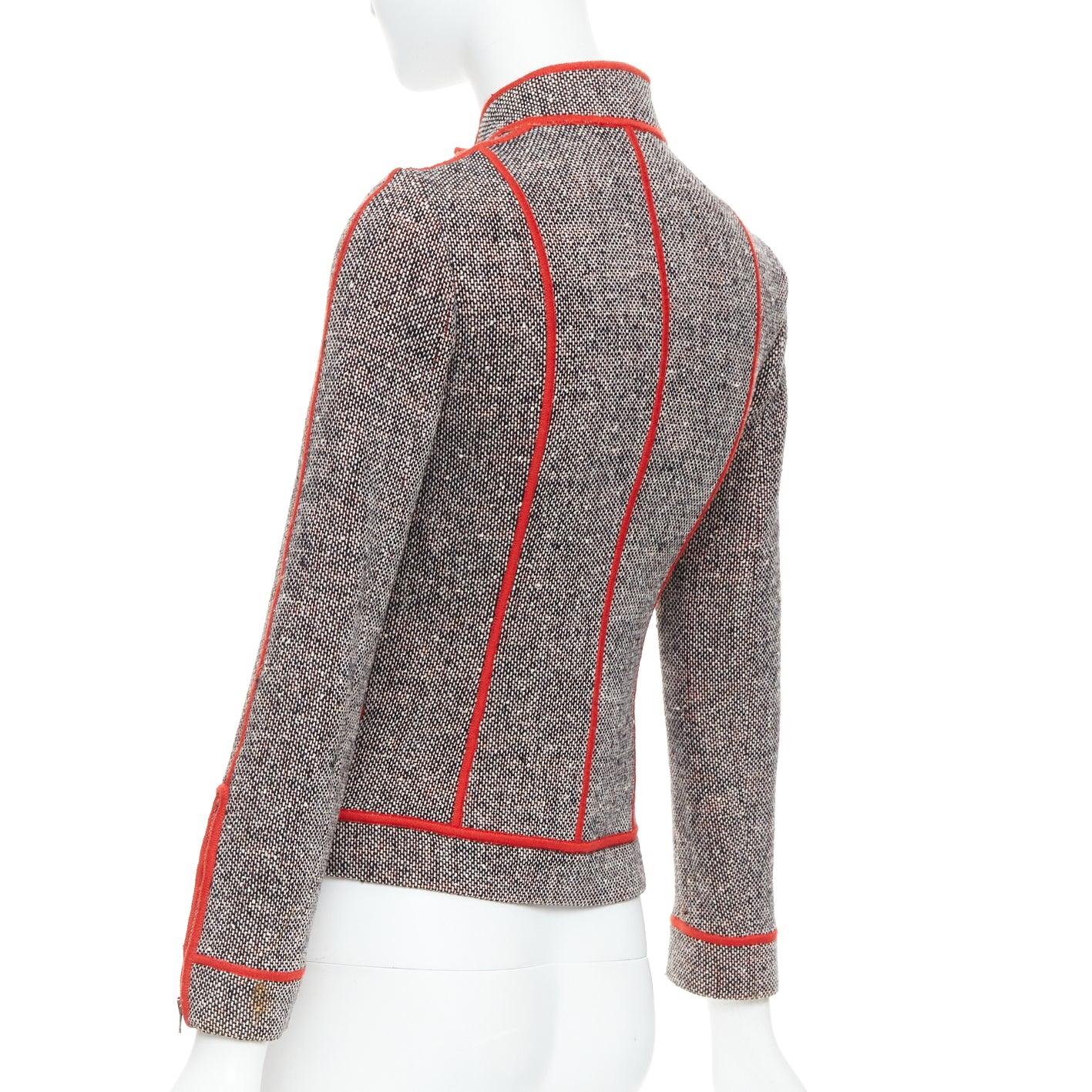 MOSCHINO CHEAP CHIC Vintage grey wool tweed red piping  moto jacket IT38 XS For Sale 2