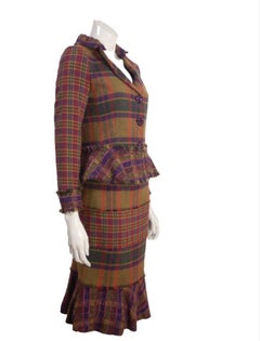 Moschino Cheap & Chic Vintage Plaid Peplum Jacket Skirt Suit