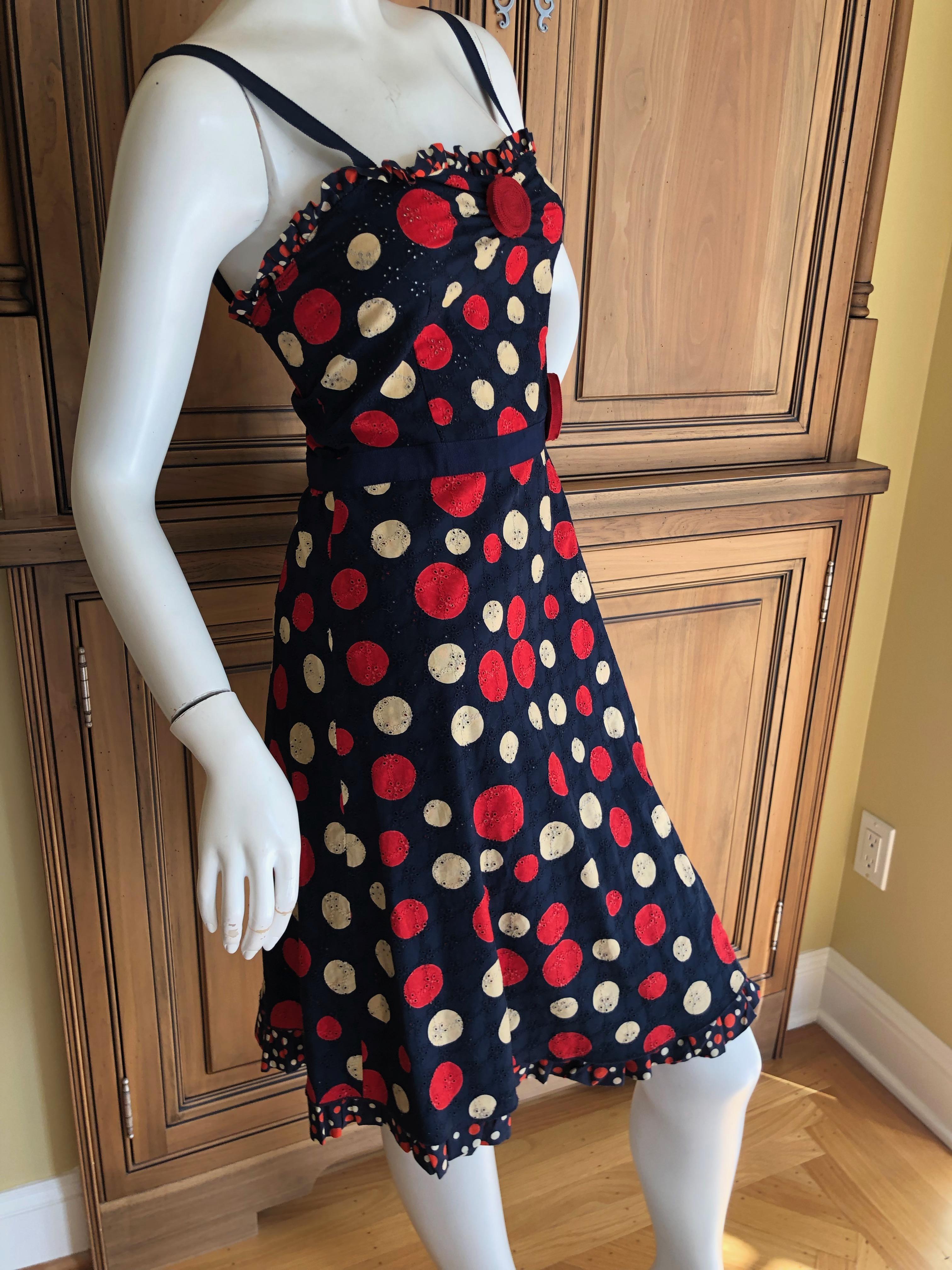 Black Moschino Cheap & Chic Vintage Polka Dot Dress in Navy Eyelet Cotton For Sale