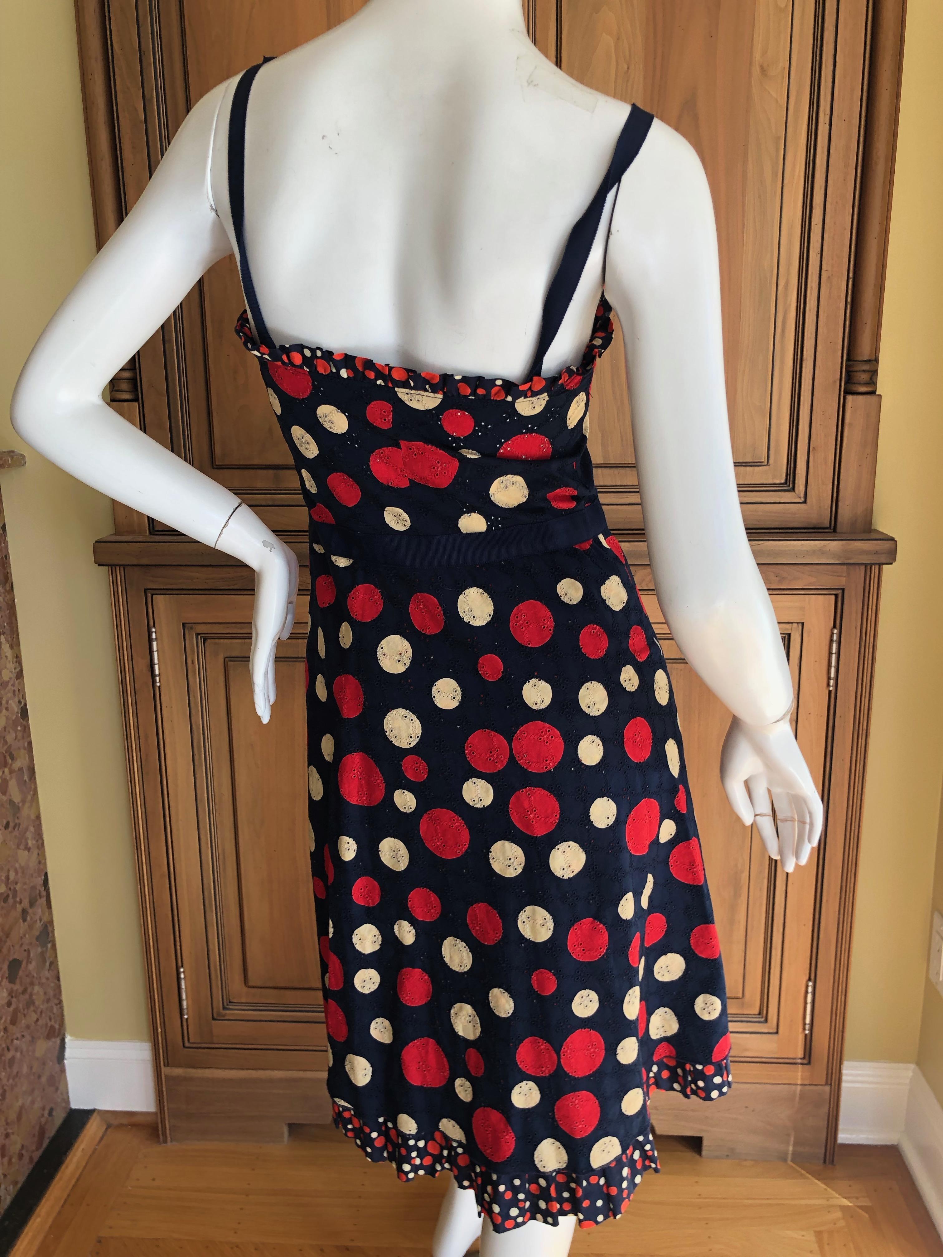 Moschino Cheap & Chic Vintage Polka Dot Dress in Navy Eyelet Cotton In Excellent Condition For Sale In Cloverdale, CA