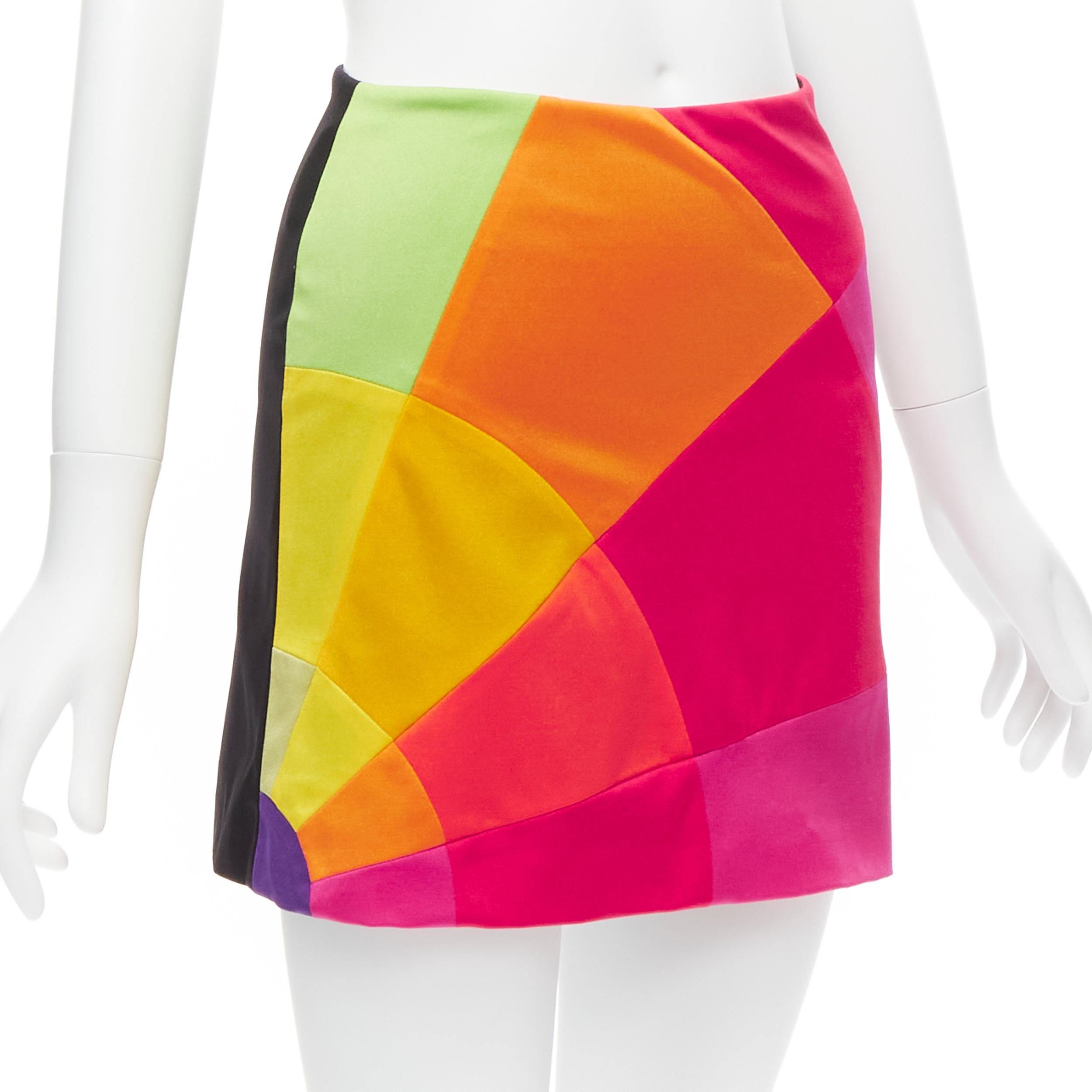 Red MOSCHINO CHEAP CHIC Vintage rainbow colorblock patchwork mini skirt IT40 S For Sale