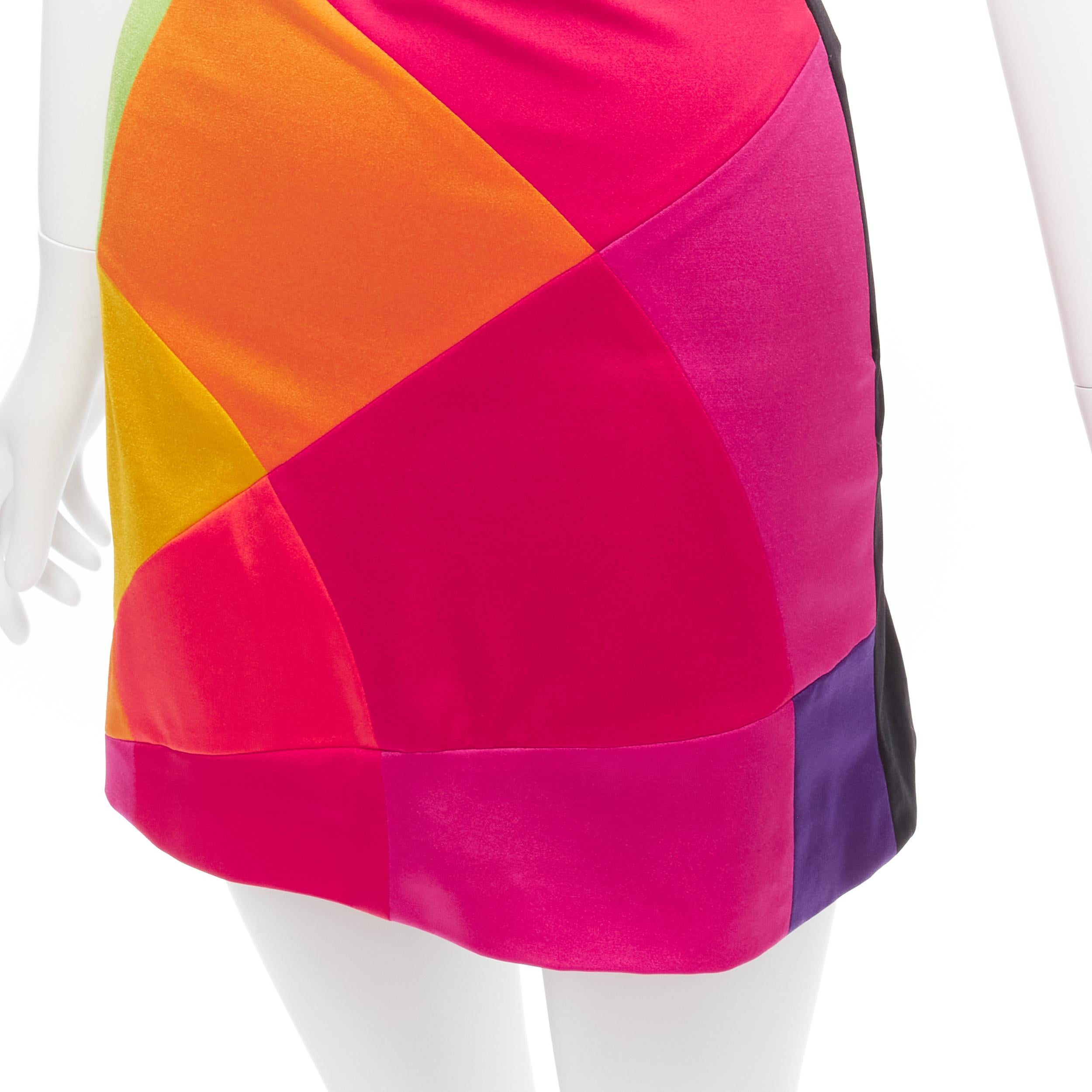 MOSCHINO CHEAP CHIC Vintage rainbow colorblock patchwork mini skirt IT40 S For Sale 2