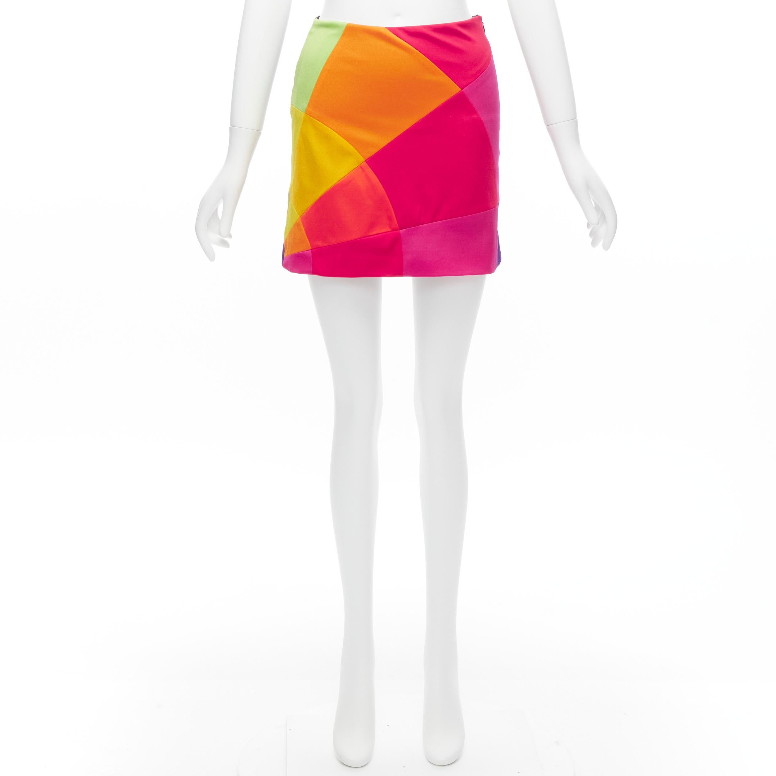 MOSCHINO CHEAP CHIC Vintage rainbow colorblock patchwork mini skirt IT40 S For Sale 4