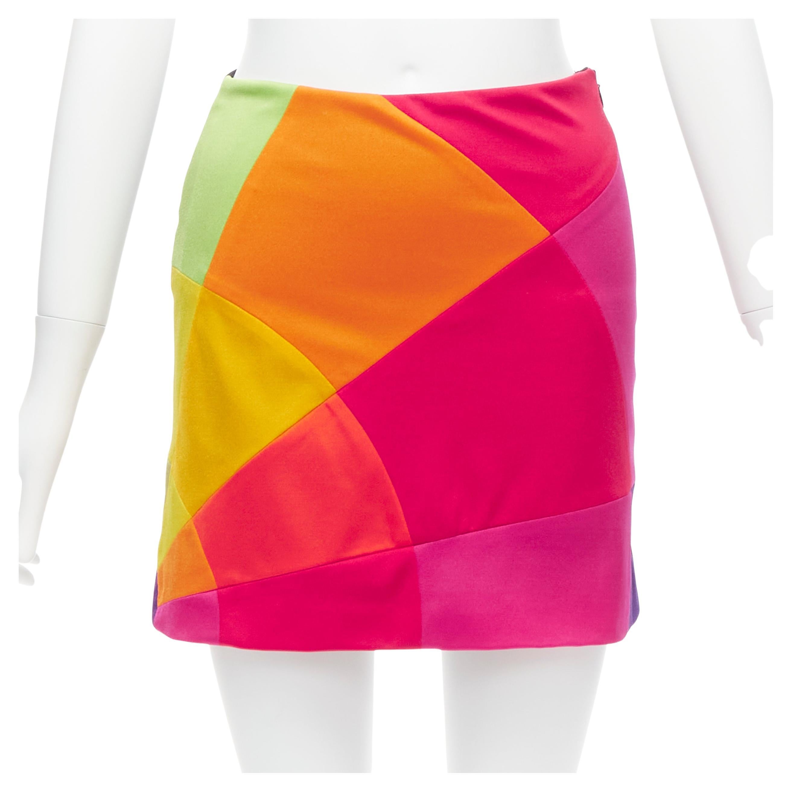 MOSCHINO CHEAP CHIC Vintage rainbow colorblock patchwork mini skirt IT40 S For Sale