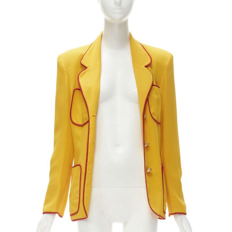 MOSCHINO CHEAP CHIC Vintage Blazerjacke mit 4 Schubladen und gelb-roter Verzierung IT44 L (Gelb) im Angebot