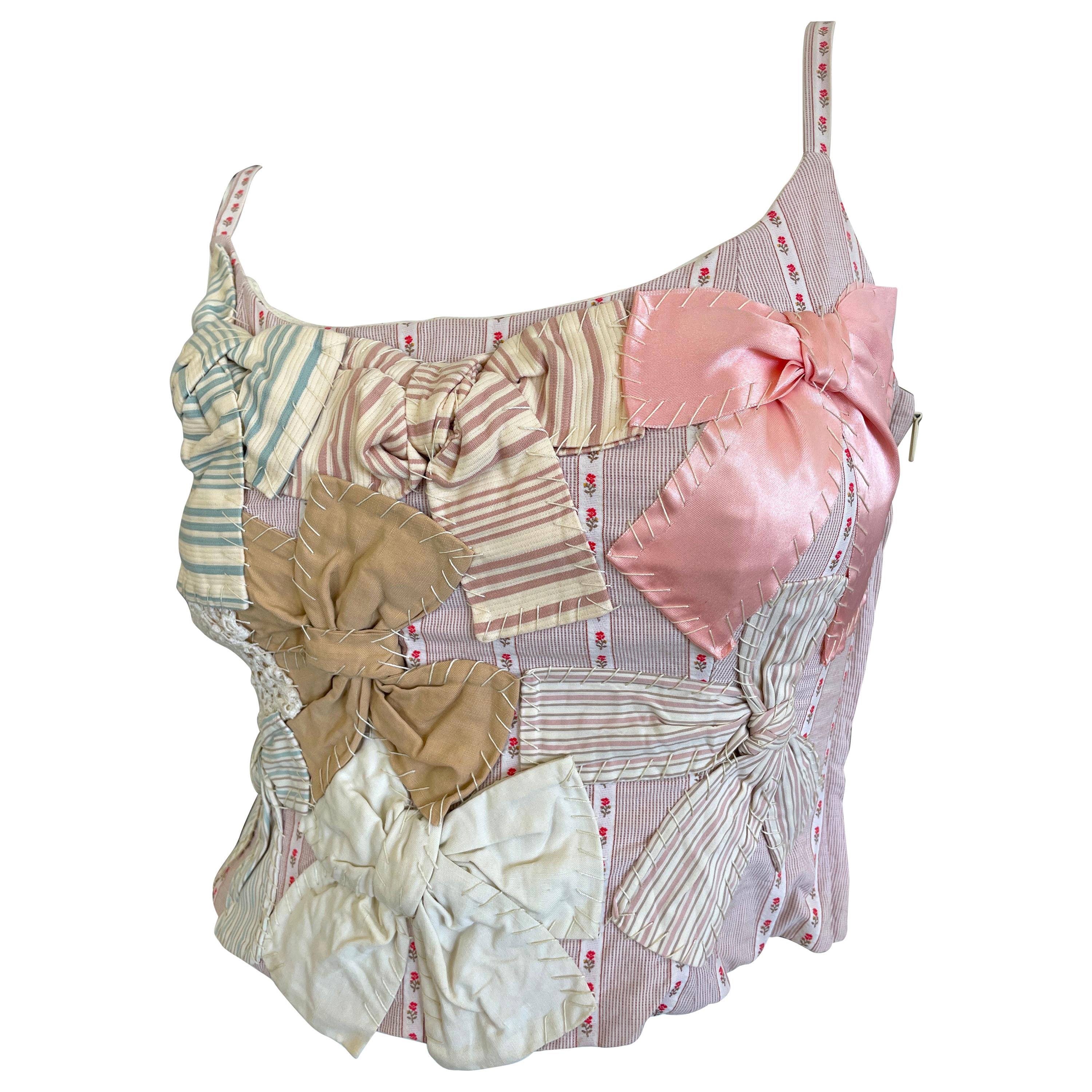 Moschino Cheap and Chic Whimsical Vintage Homespun Folk Stitched Bow Corset  at 1stDibs
