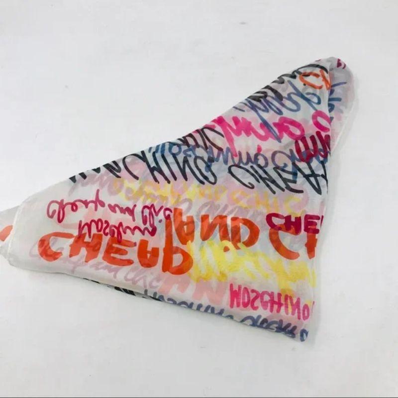 Moschino Cheap Chic White Silk Graffiti Scarf Vintage In Good Condition For Sale In Los Angeles, CA