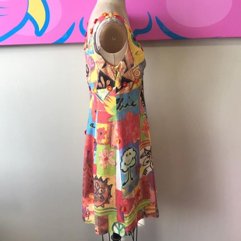 Moschino Cheap Chip Yellow Peach Sign Dress In Excellent Condition For Sale In Los Angeles, CA