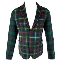 MOSCHINO Chest Size 40 Size 40 Green Navy Plaid Notch Lapel Jacket