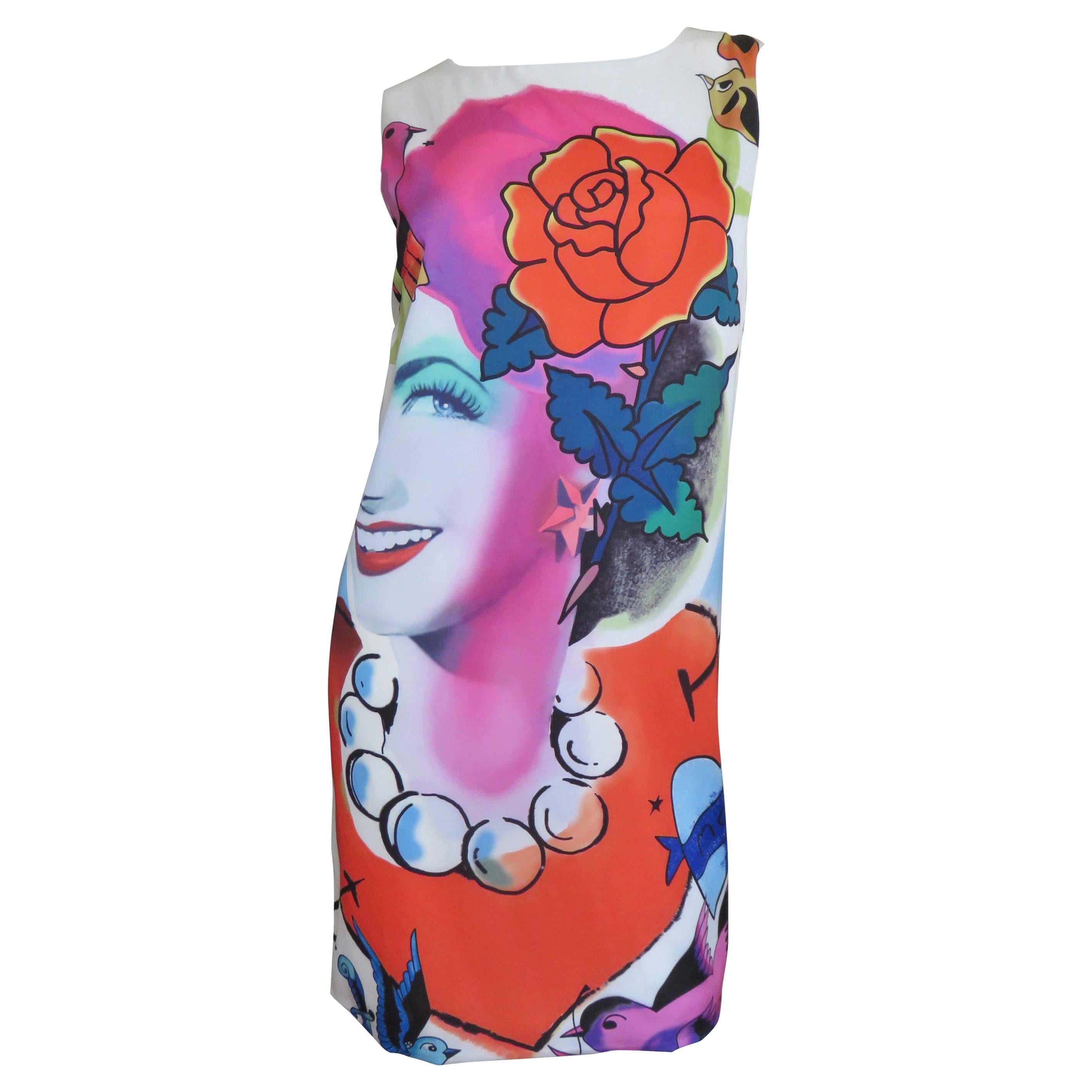 Moschino Color Block Face Print Dress  
