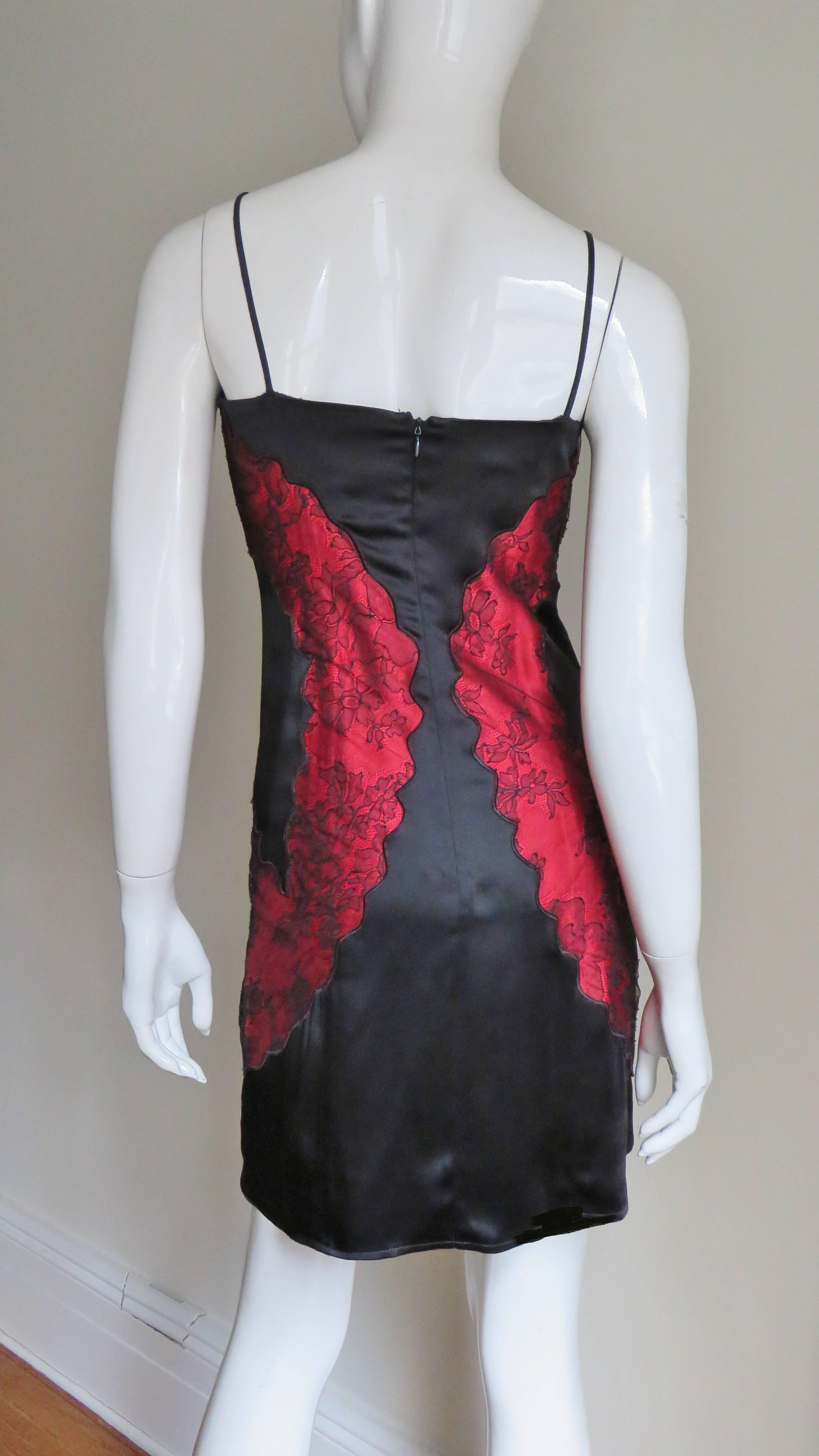 Black  Moschino Color Block Silk and Lace Dress For Sale