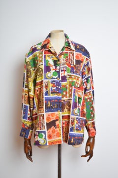 Moschino Concorso Italian 1990 Loud Colourful Postcard Ticket print shirt
