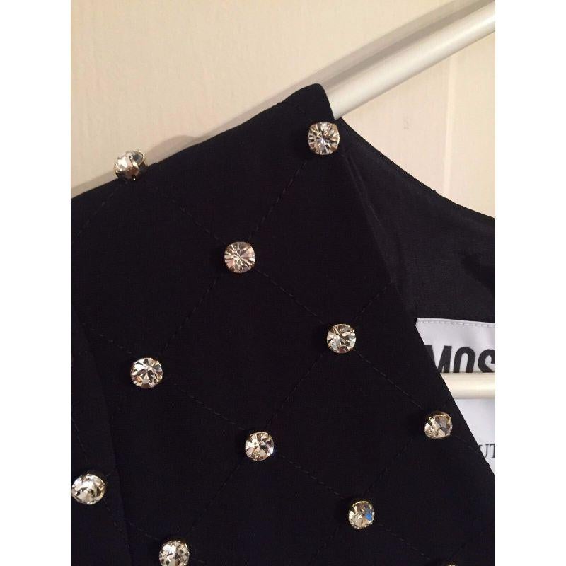 Moschino Coutur Jeremy Scott Barbie Crystal Diamonds Black Crepe Dress 42 IT For Sale 3