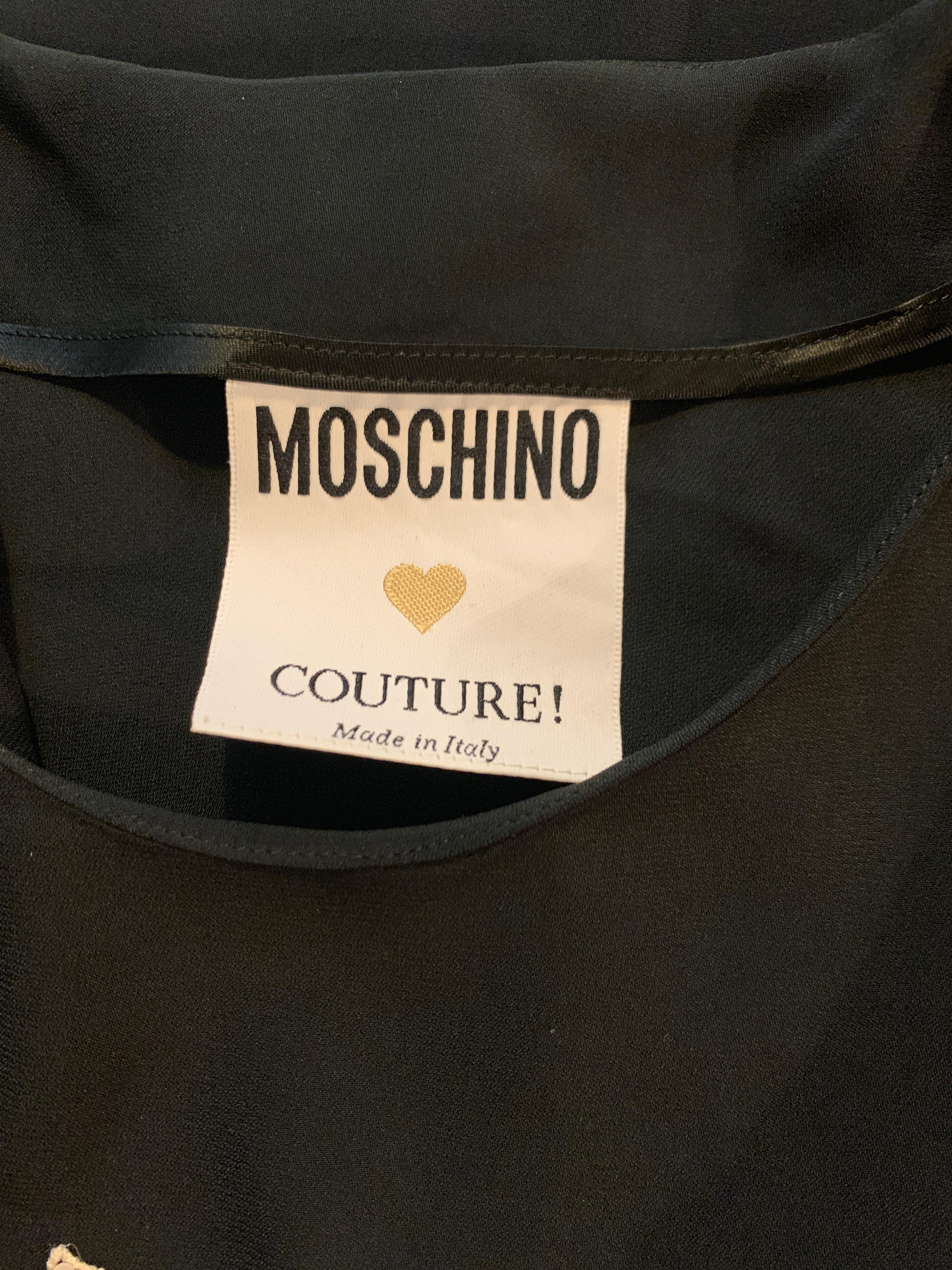 Moschino Couture 1980s Dove Top White and Silver Sequin on Navy T-shirt For Sale 1