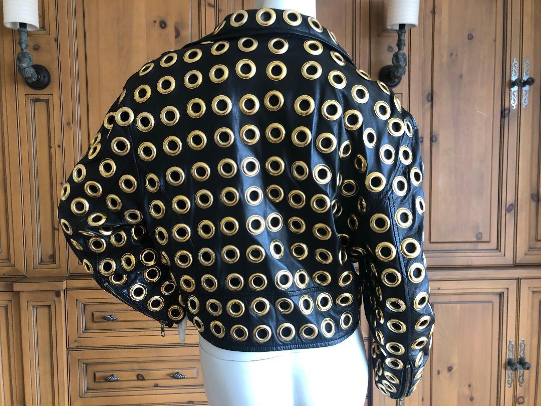 Moschino Couture 1980's Leather Moto Jacket with Bold Grommet Details In Excellent Condition For Sale In Cloverdale, CA