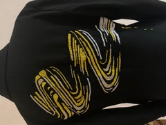 Moschino Couture 1990s Beaded Paint Swirl Tuxedo Jacket in Black and Yellow