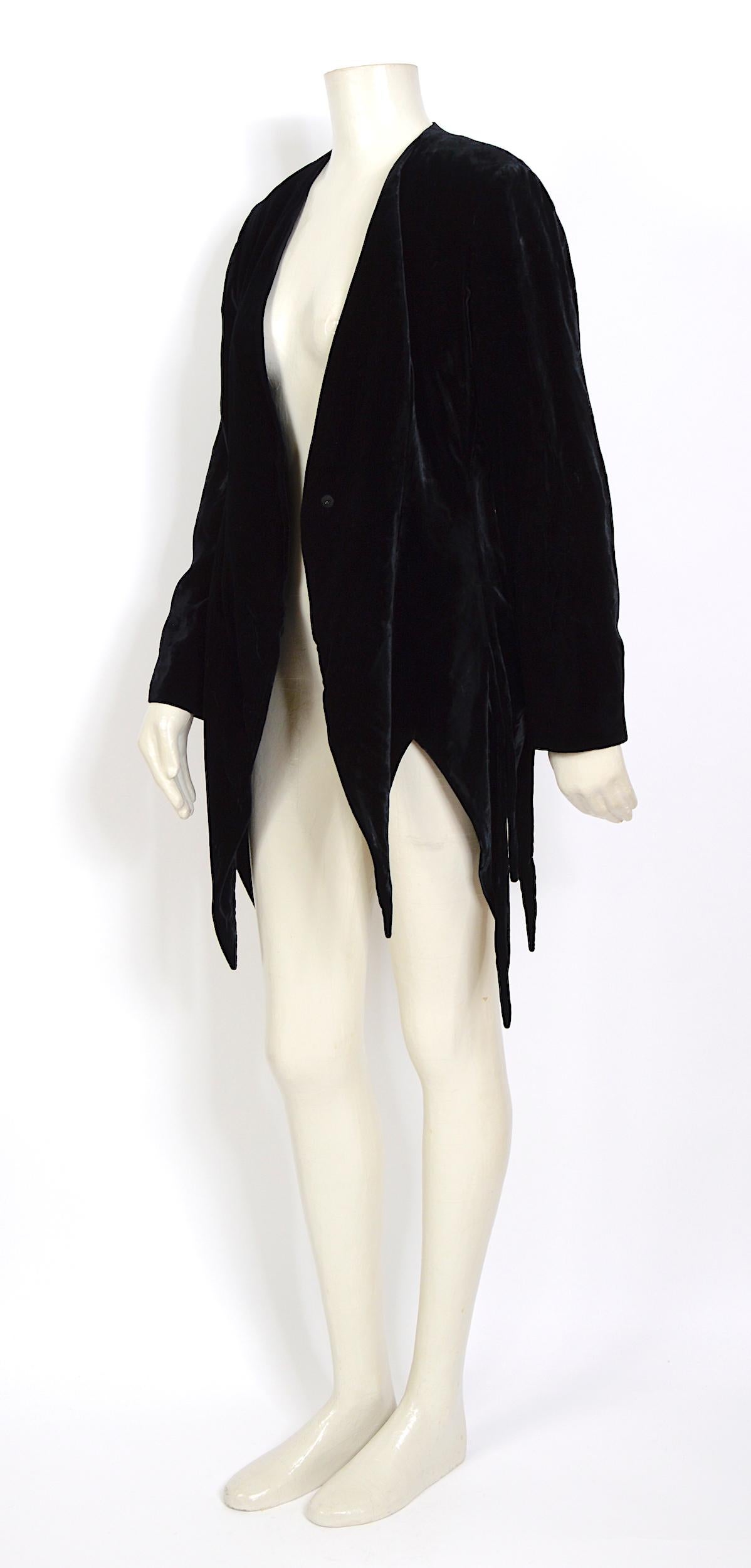 Black Moschino couture 1990s vintage black silk velvet which witch jacket For Sale
