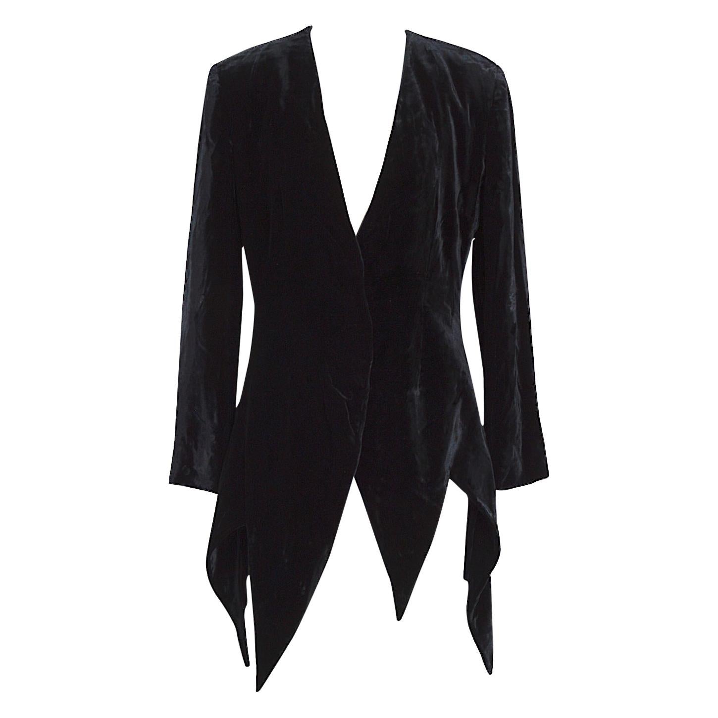 Moschino couture 1990s vintage black silk velvet which witch jacket For Sale