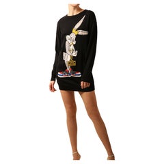 Moschino Couture 2015 black looney tunes bugs bunny oversized wool sweater dress