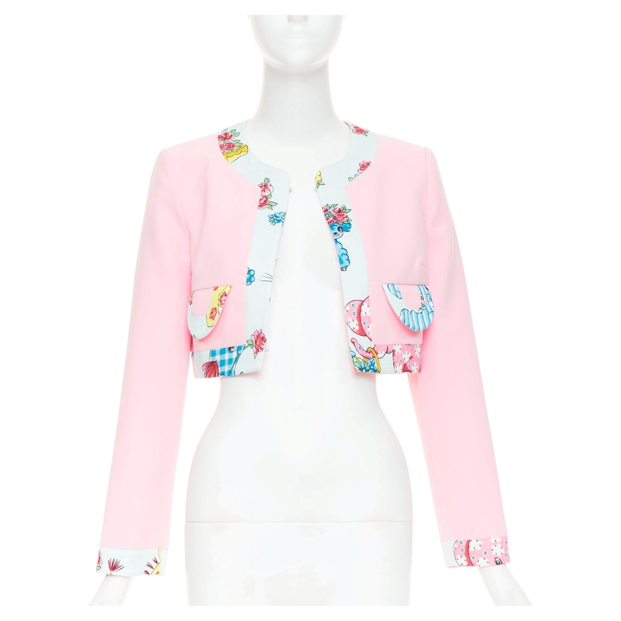 MOSCHINO COUTURE! 2022 Runway Calico Animals floral trim bolero jacket IT38 XS
