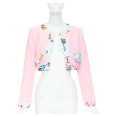 MOSCHINO COUTURE! 2022 Runway Calico Animals floral trim bolero jacket IT38 XS