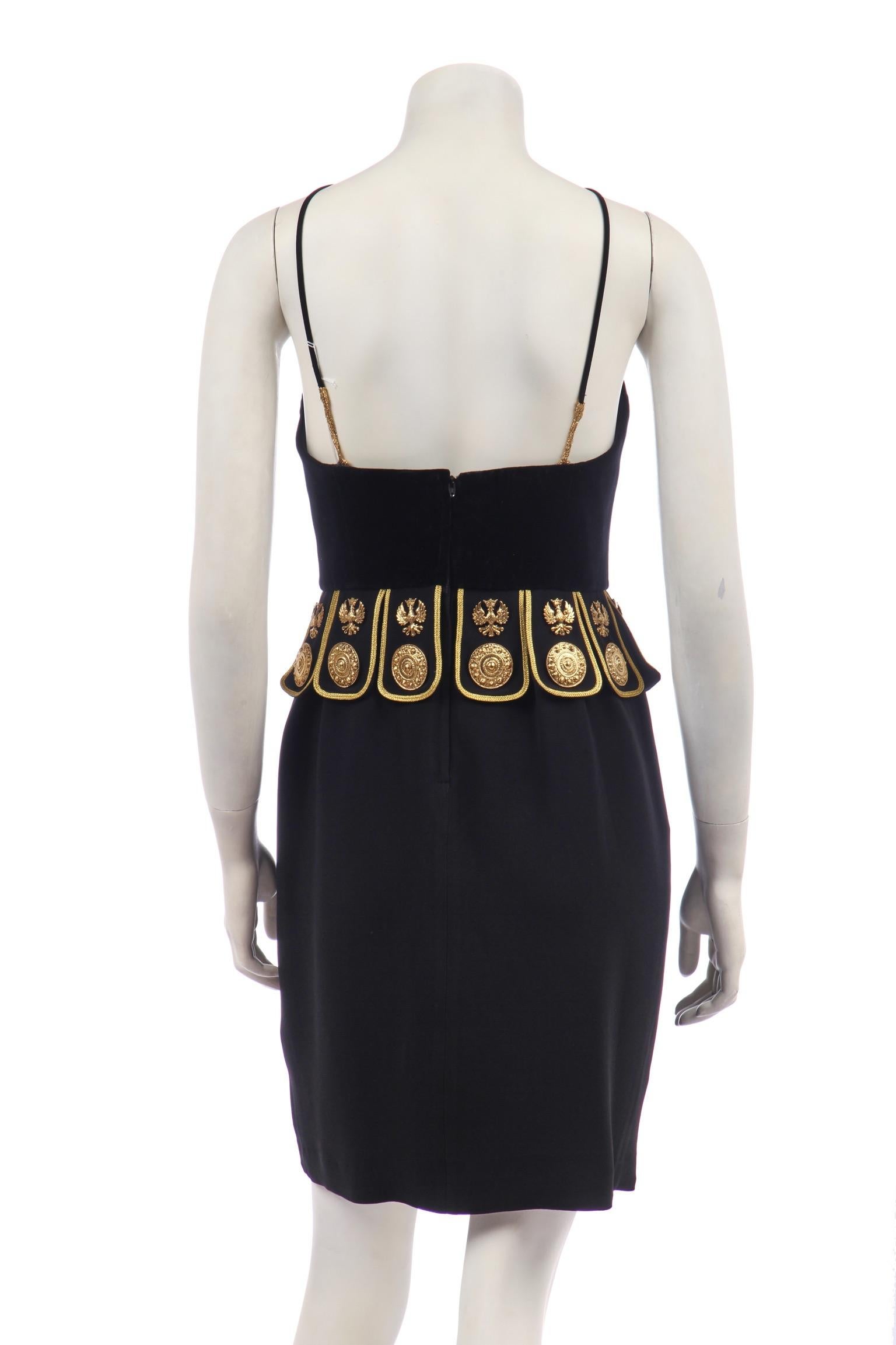 Moschino Couture 80s Gladiator Velvet Cocktail Dress In Good Condition For Sale In London, GB