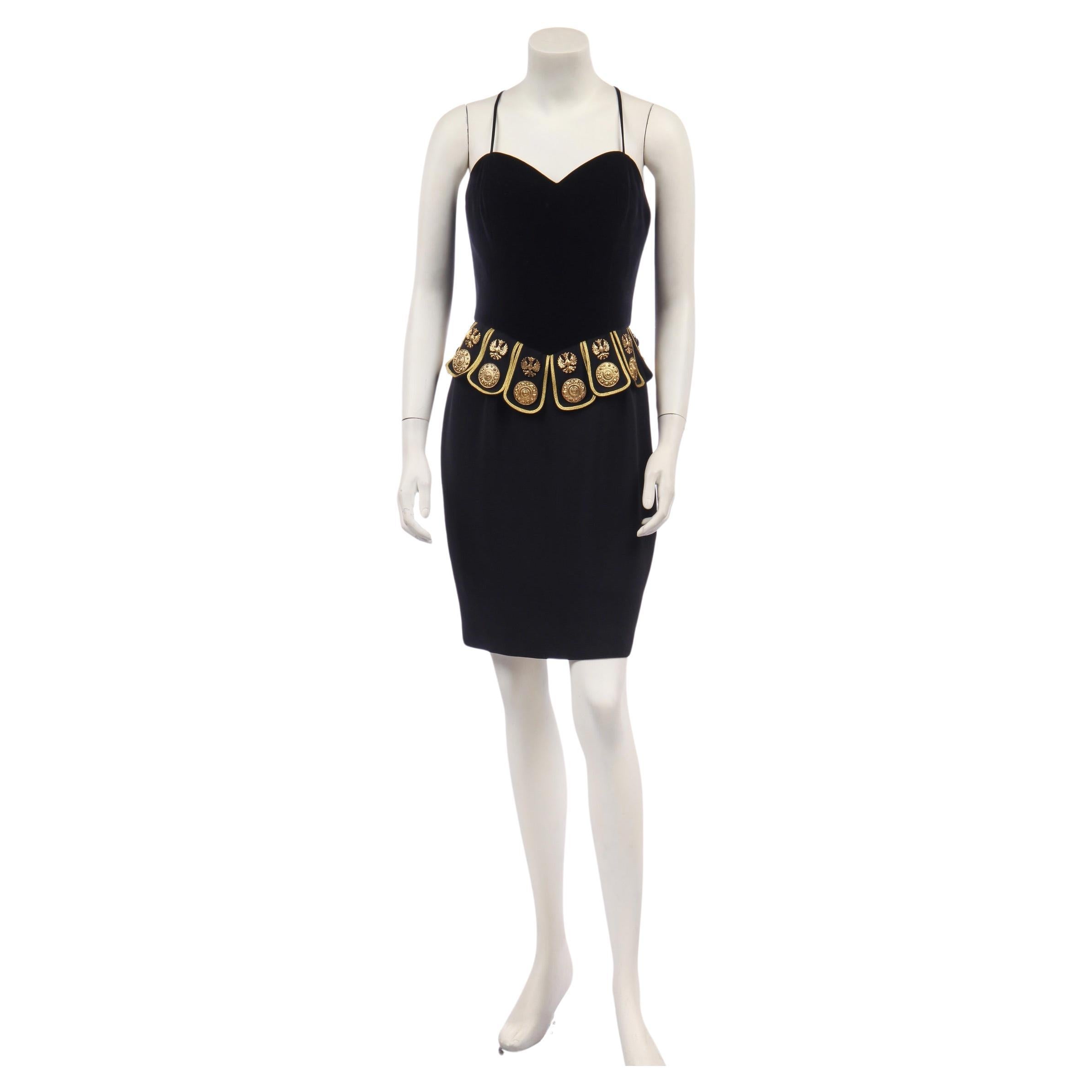 Moschino Couture 80s Gladiator Velvet Cocktail Dress For Sale