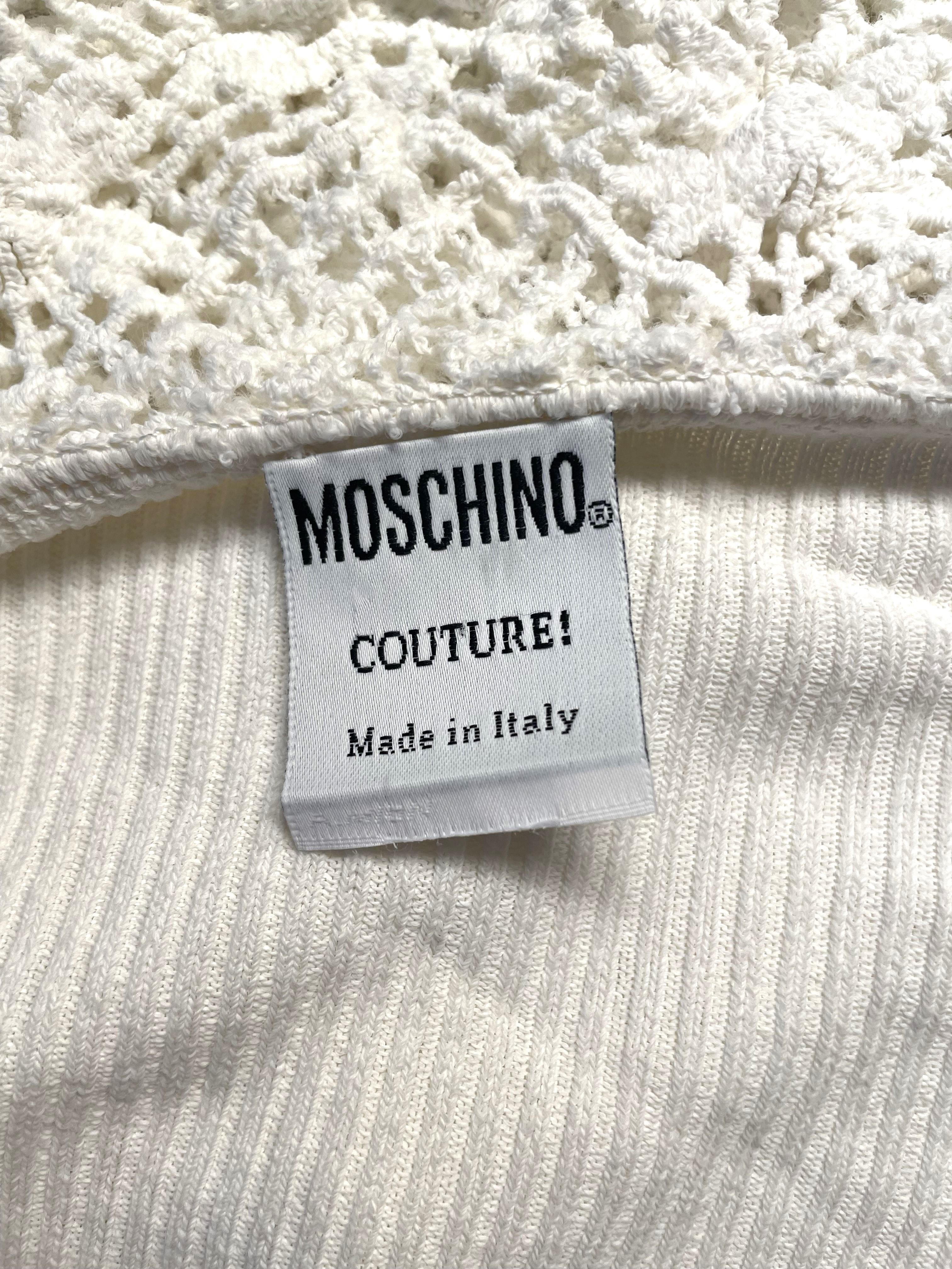 Moschino Couture 90s Cardigan Vest White Crocheted For Sale 2