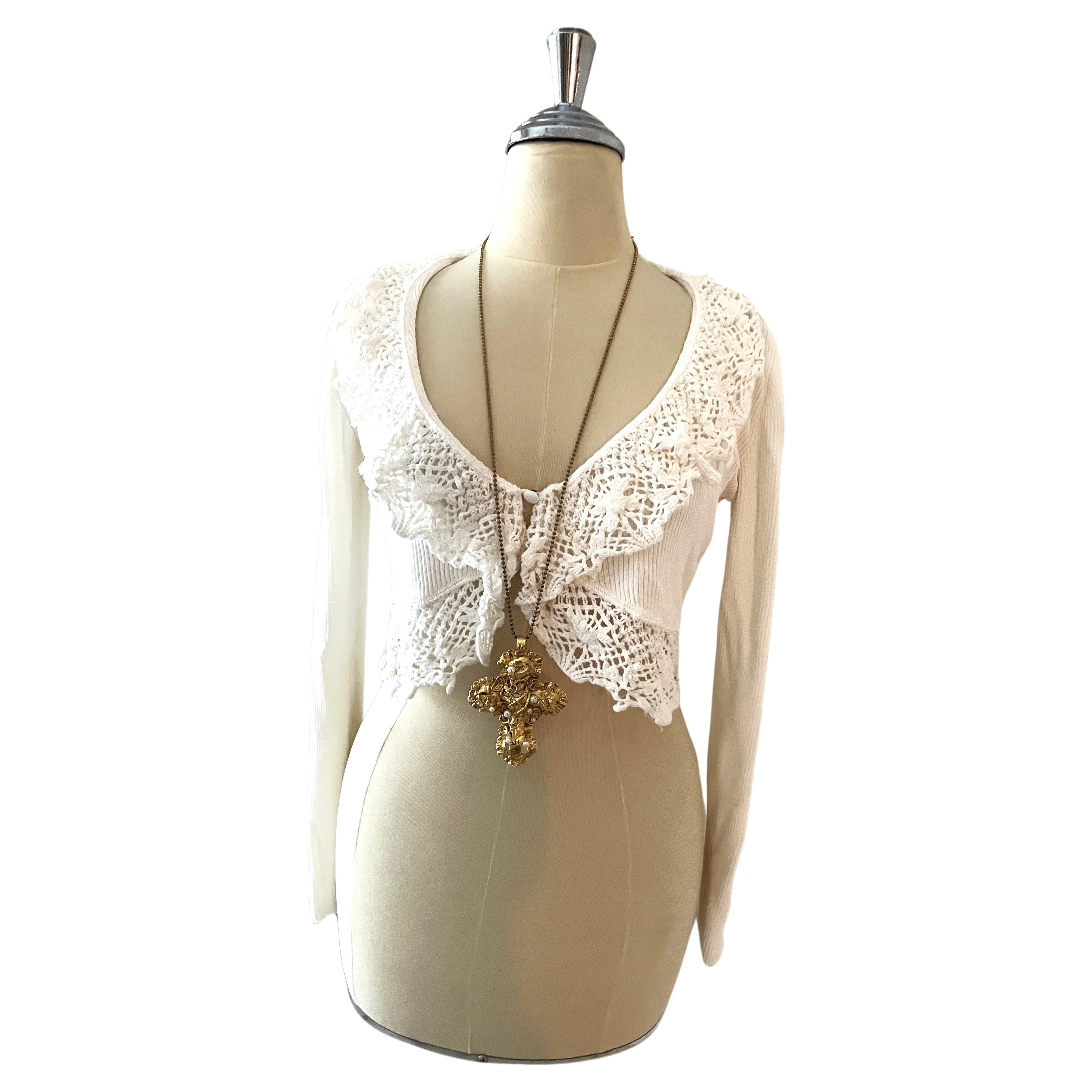 Gilet cardigan Moschino Couture des années 90, blanc crocheté en vente