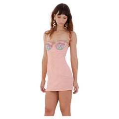 Moschino Couture 90's T42 Beaded teacup embroidered mini dresss