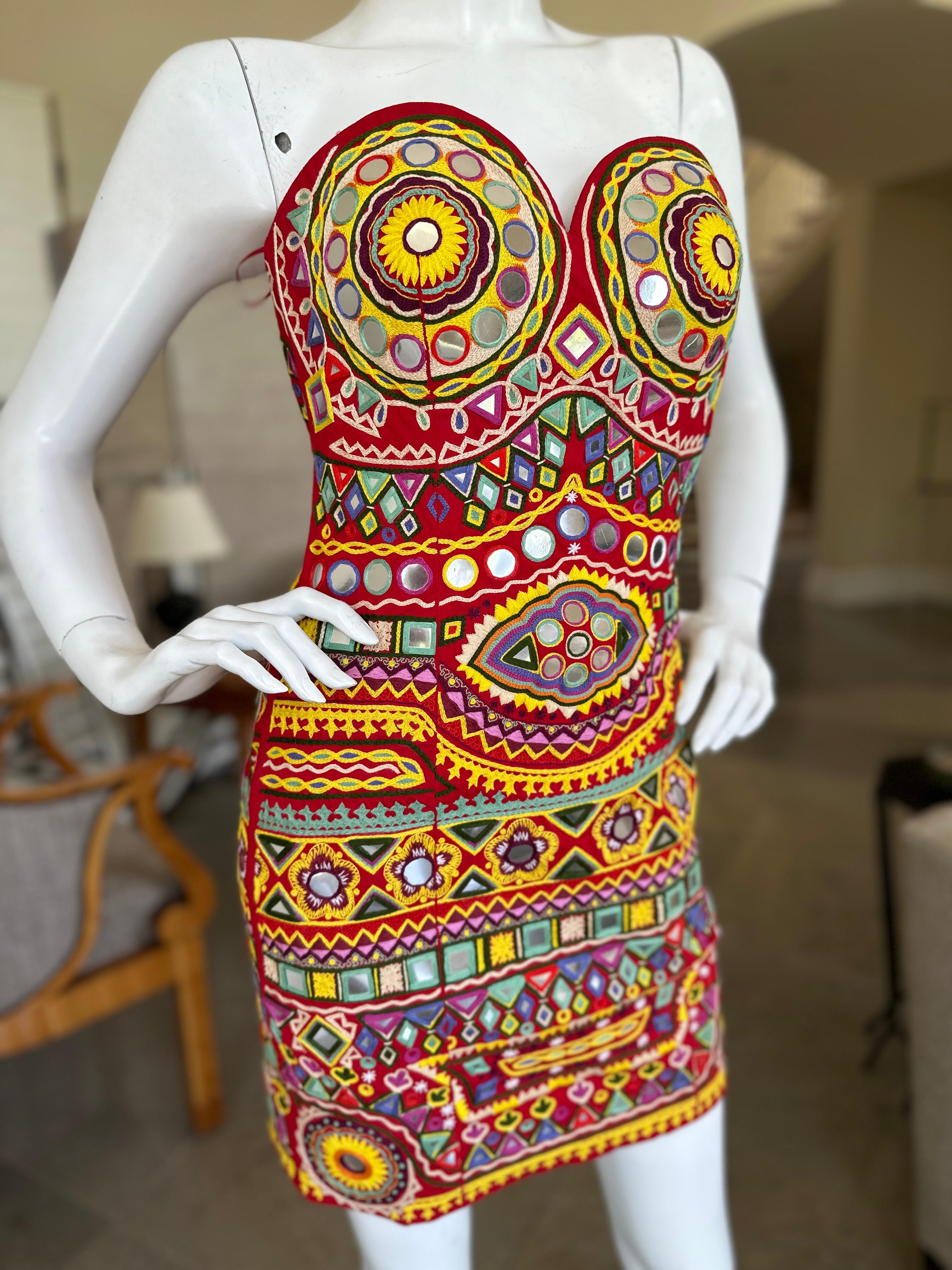 Moschino Couture Ad Campaign Strapless Embroidered Mirror Cocktail Dress In New Condition For Sale In Cloverdale, CA