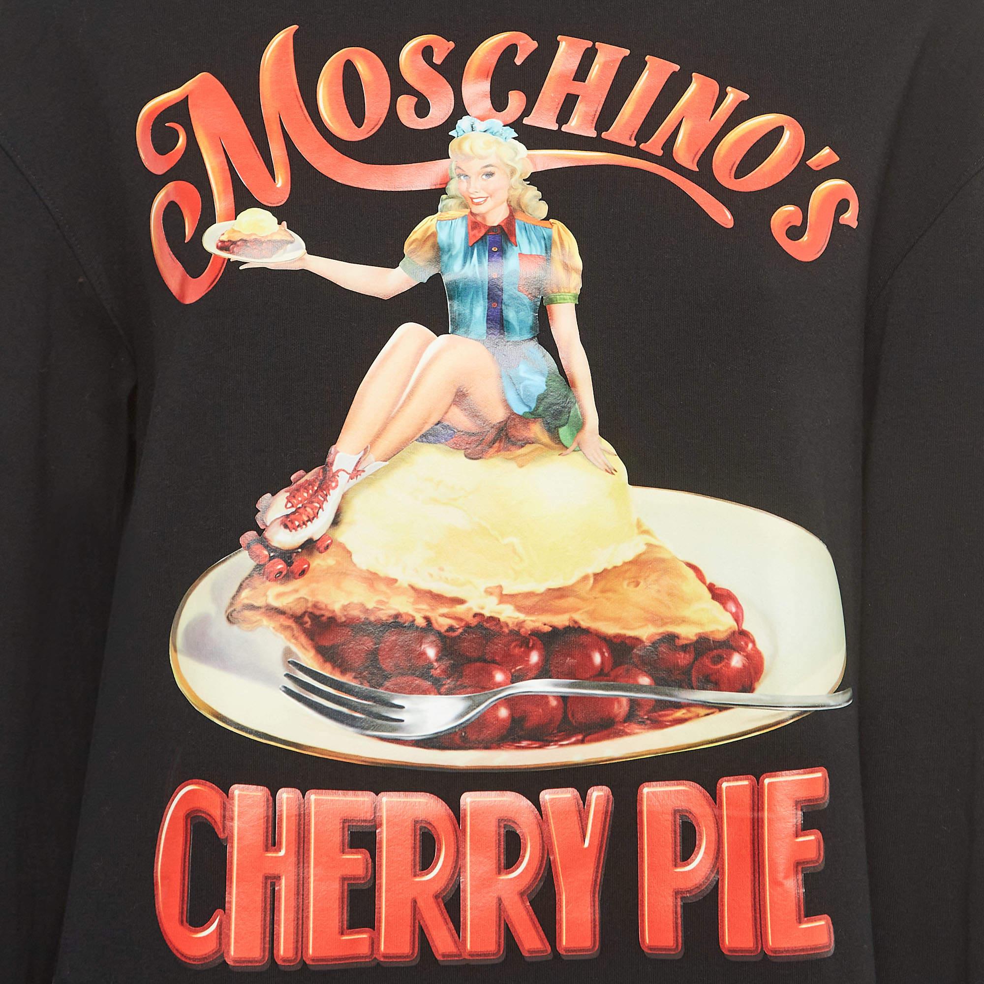 Moschino Couture Black Cherry Pie Print Cotton Long Sleeve Jumper Dress S en vente 1