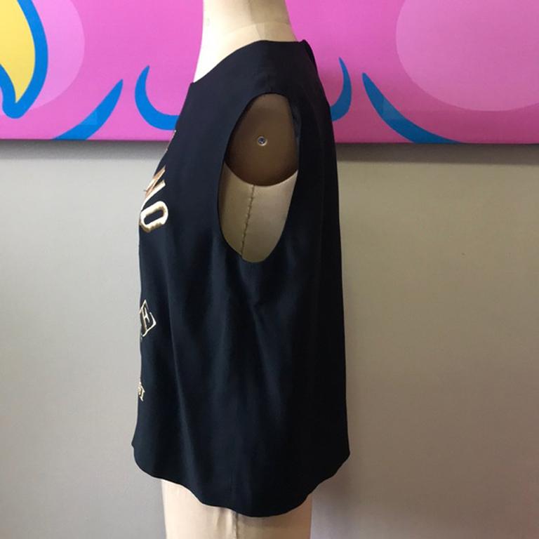 Moschino Couture Black Cow Shirt Embroidered In Good Condition For Sale In Los Angeles, CA