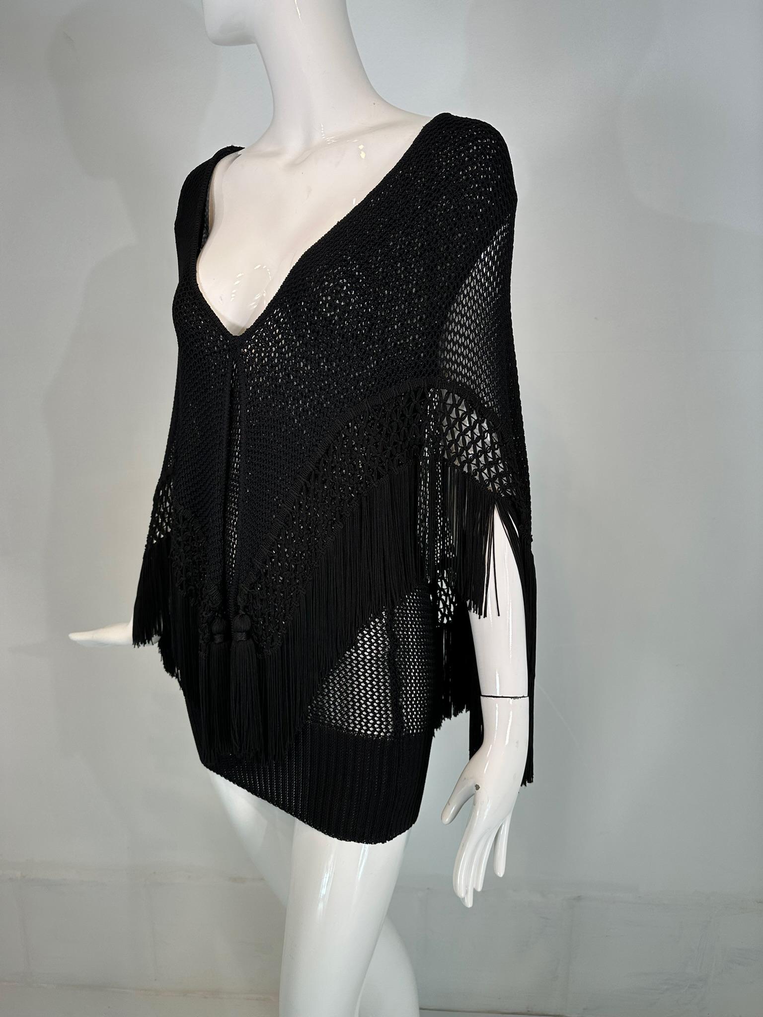 Moschino Couture Black Crochet Fringe Cape Mini Dress 44 6