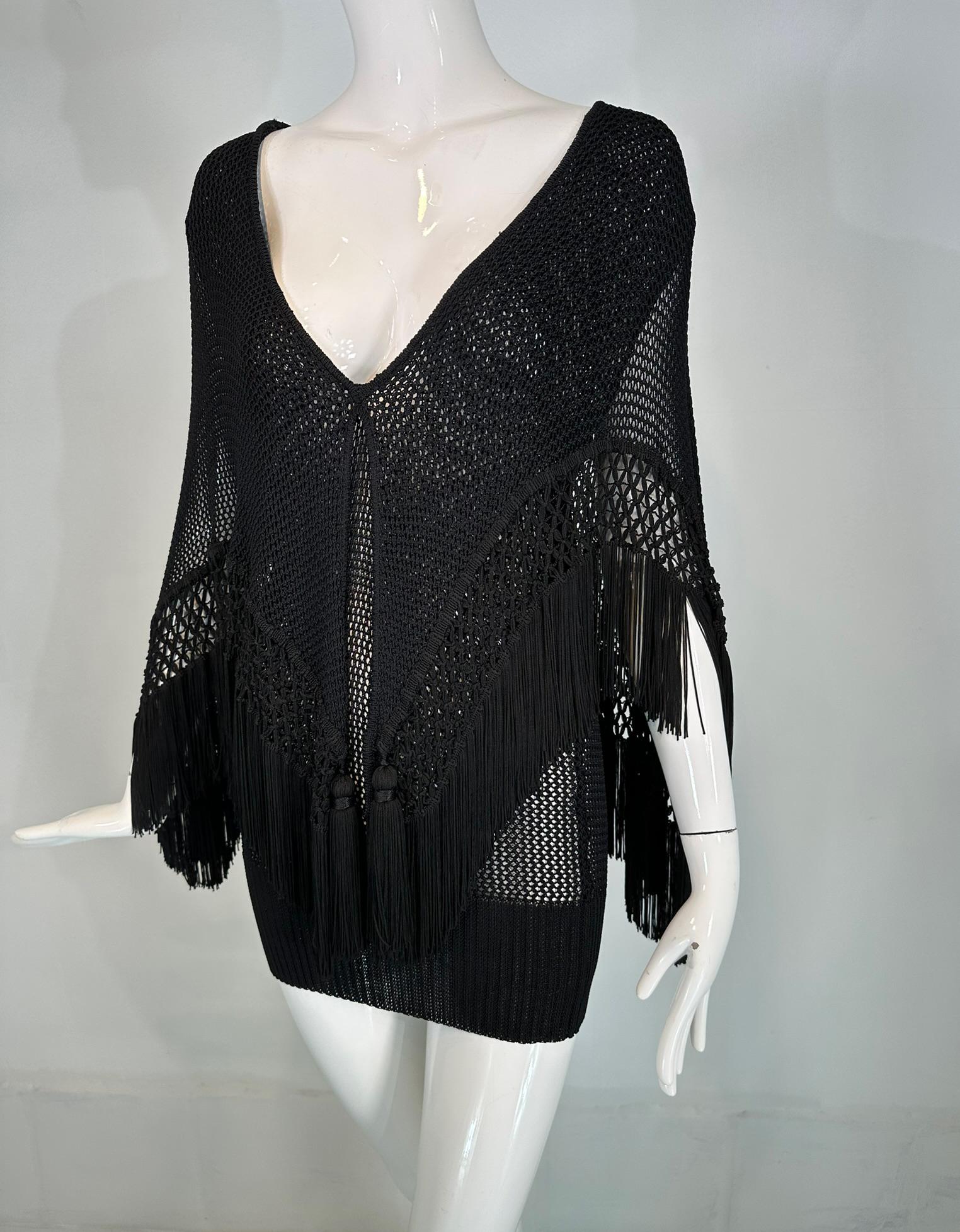 Moschino Couture Black Crochet Fringe Cape Mini Dress 44 7