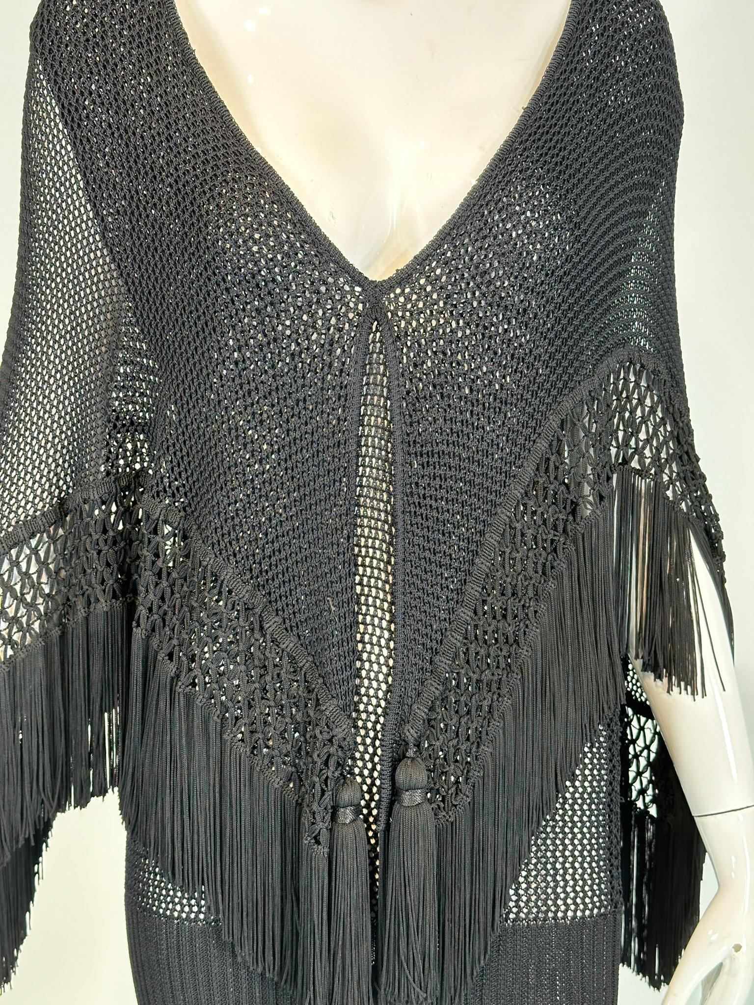 Moschino Couture Black Crochet Fringe Cape Mini Dress 44 8