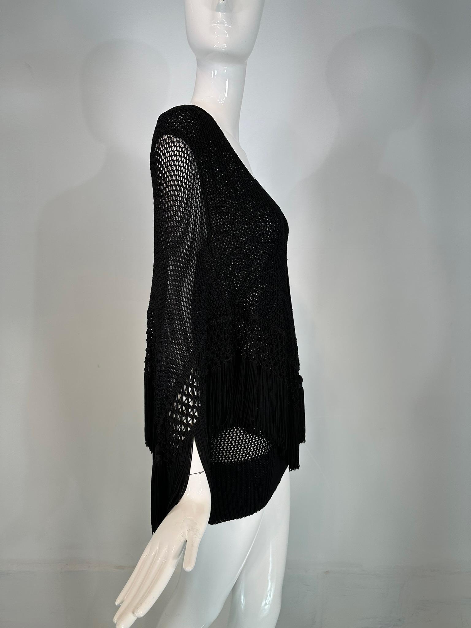 Women's Moschino Couture Black Crochet Fringe Cape Mini Dress 44