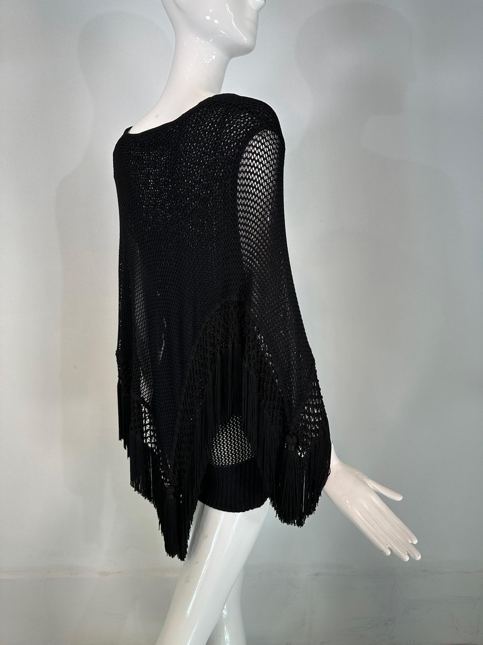 Moschino Couture Black Crochet Fringe Cape Mini Dress 44 1