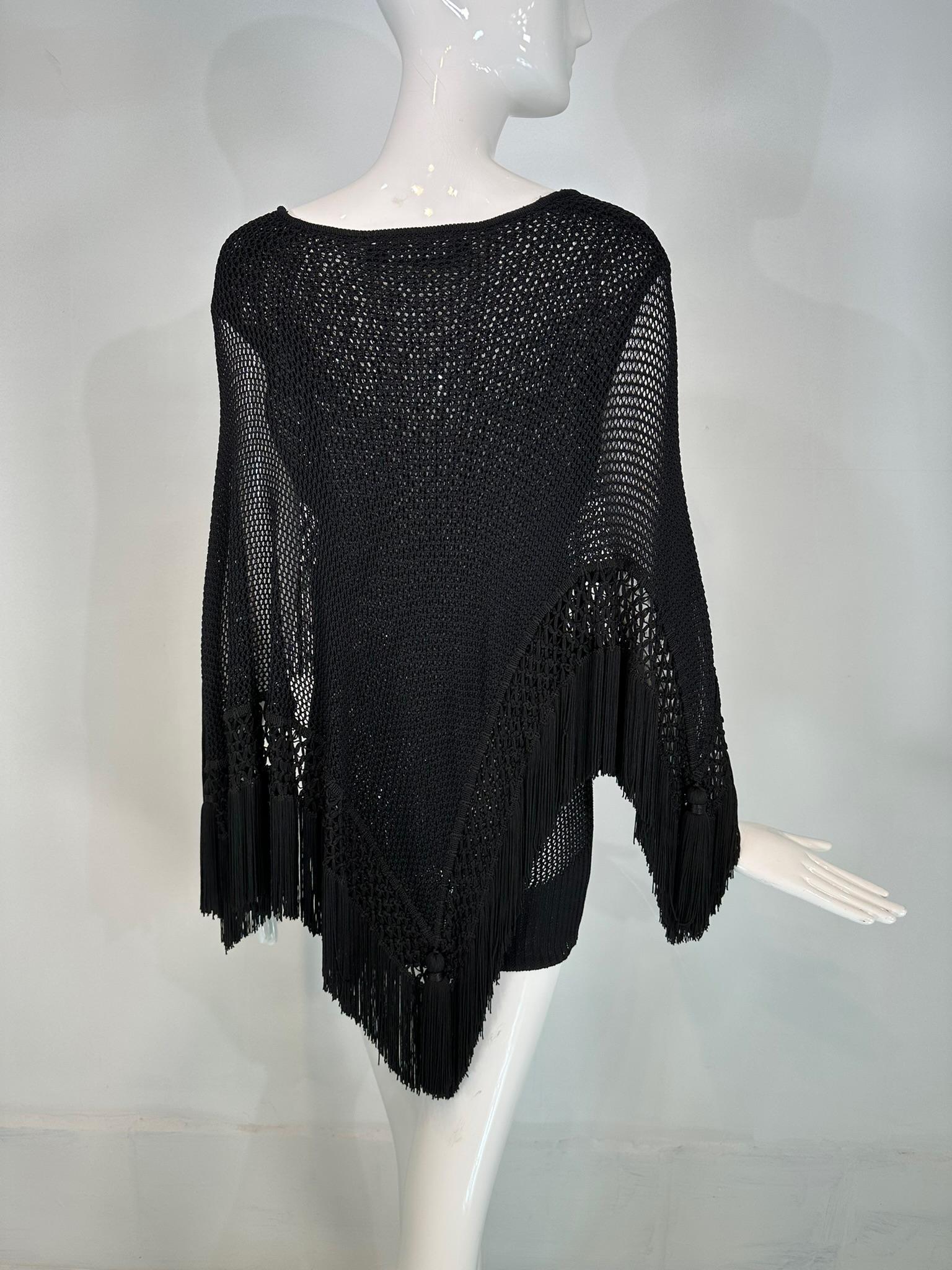 Moschino Couture Black Crochet Fringe Cape Mini Dress 44 2